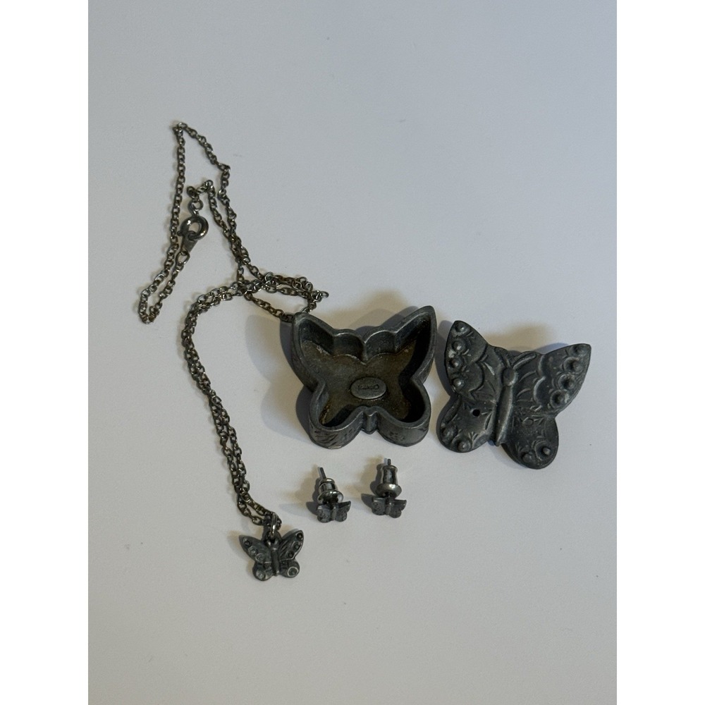 Torino Butterfly Trinket Box Convertible Brooch Lid Necklace Earrings Set
